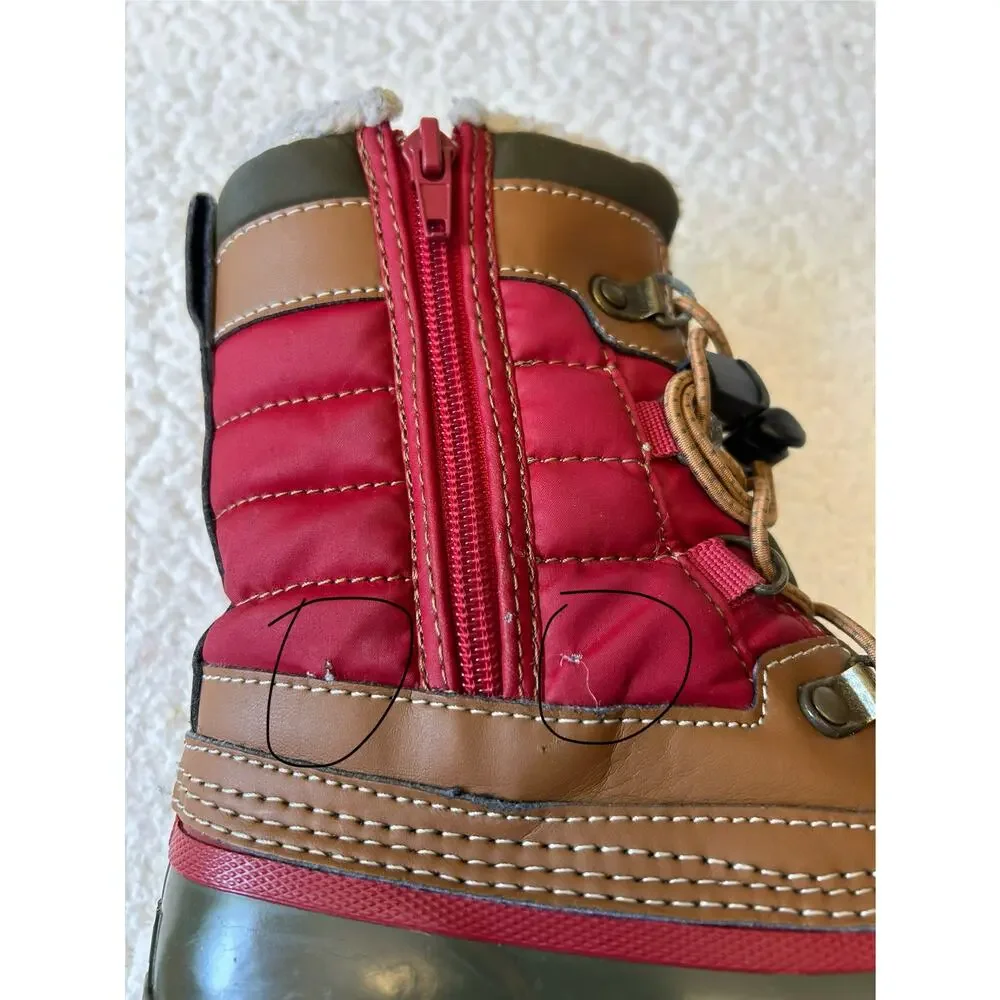 Lands' End Boots Youth Kids' Size 1M Sherpa Lined Red/ Green Snow Duck Boots